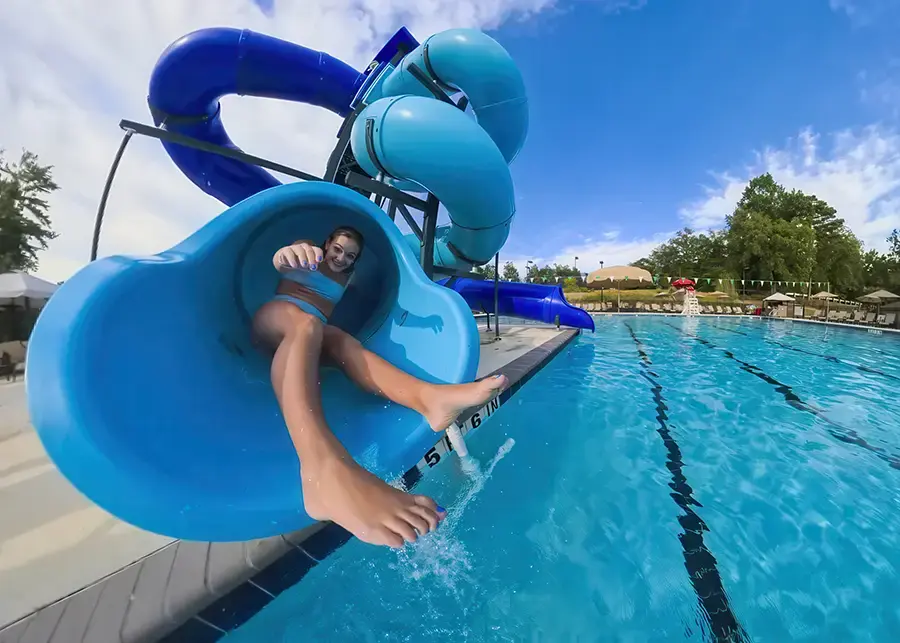 closeup of girl in waterslide tube